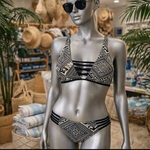 REVERSIBLE BIKINI SET MEDIUM GEOMETRIC STRAPPY SWIMSUIT BEACH RESORT